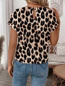 Blusa de verano estampada para mujer: Camiseta con nudo delantero linda, adecuada para salidas casuales, parte superior de abrigo para mujer, blusa floral retro, conjunto de verano para mujer - Multicolor 2 - Ver 2