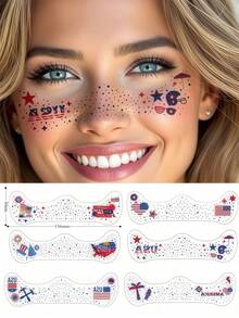 6 Sheets 4th Of July Star Freckles Face Tattoo 4th Of July Accessories Red White And Blue Independence Face Tattoo Day Favors For Summer Party Festivals Freckle Makeup - Multicolor - View 4