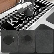 1pc Black & White Plaid Absorbent Mat For Sink Faucet, Made Of Diatomite, Suitable For Kitchen Or Bathroom Countertop, Quick Drying And Customizable - Multicolor - View 10