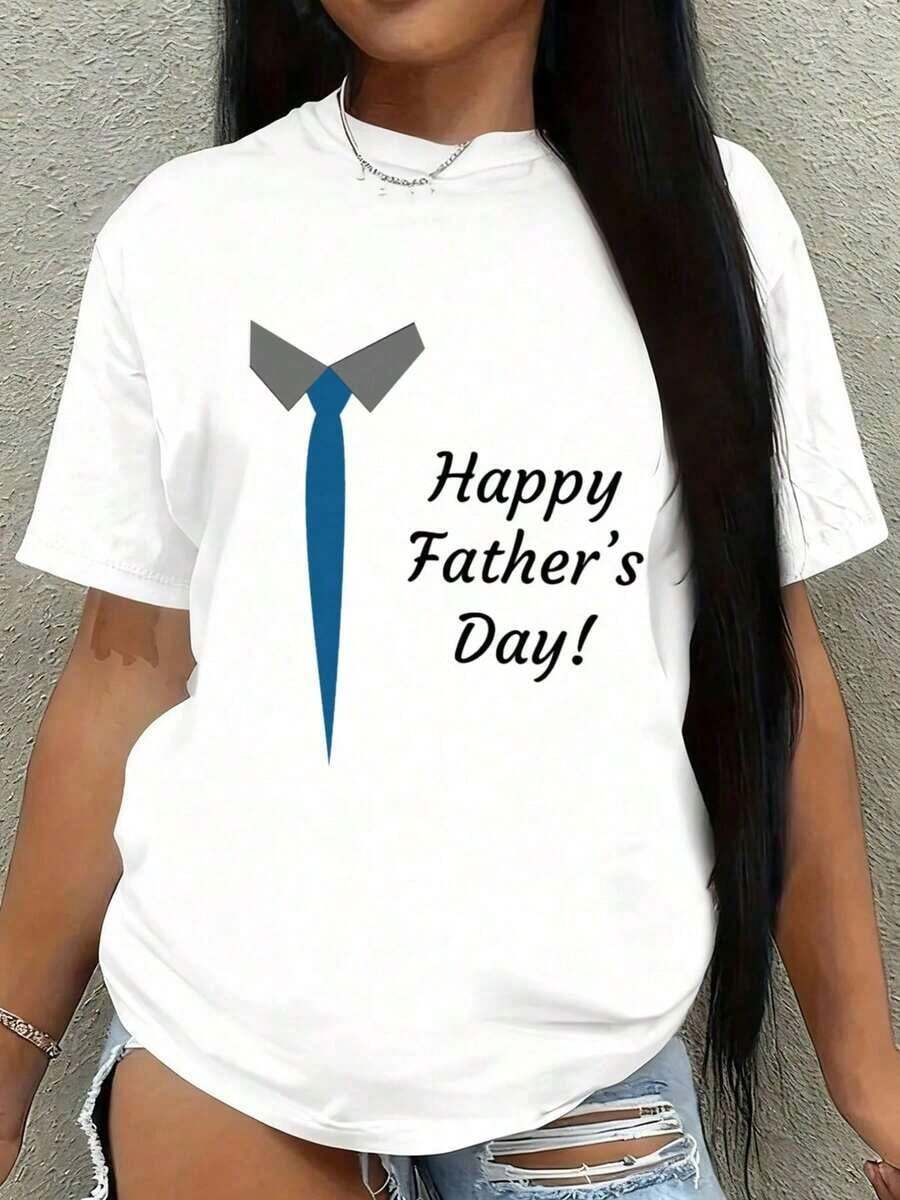 Camiseta con estampado de corbata para el Día del Padre para mujer, camiseta blanca con estampado gráfico, corte regular, ropa casual para todas las estaciones, ideal para regalos, nuevas camisetas estampadas de primavera y otoño, suaves y cómodas, regalo para el Día de San Patricio, transpirable y cómoda. - Blanco - Ver 1