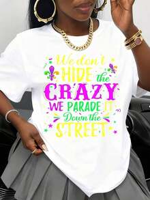 TrendyWomen T-Shirt: We Don't Hide The Madness, We Parade It Through The Streets. Lily And Star Print. For Parties, Celebrations, Casual And Everyday Wear. - 白色 - 查看 3