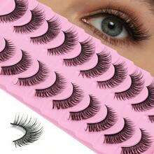 10 Pairs Natural Reusable 3D Faux Mink Eyelashes, Lightweight Soft Curly Striped Lashes, Suitable For Daily, Club, Work Wear, Fluffy And Comfortable Reusable Lashes, Create Charming Eyes With Dramatic Big Eye Effect, Strip Eyelashes - Black - View 2