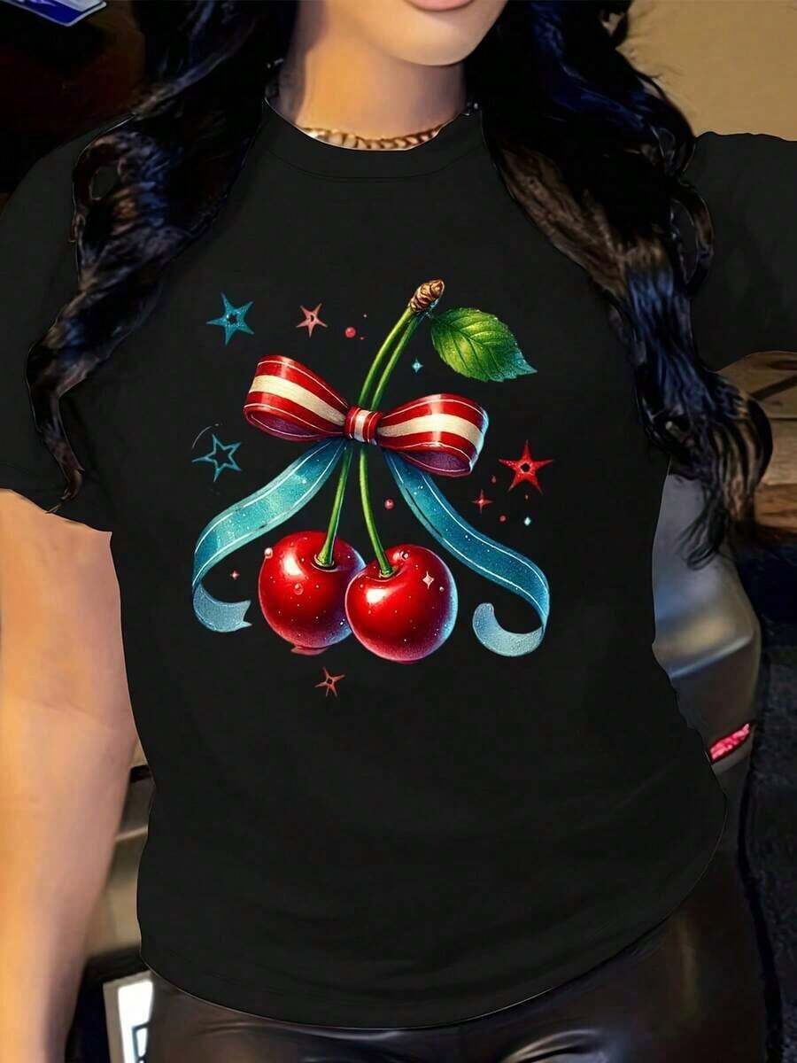 Women's T-shirt 1 camiseta casual elegante de cuello redondo - Camiseta estampada de cuello redondo para mujer - Ligera y transpirable, ¡un imprescindible para tu guardarropa de primavera y verano! Los Regalos del Día de la Independencia son Novedad en la Moda de Verano - Negro - Ver 1