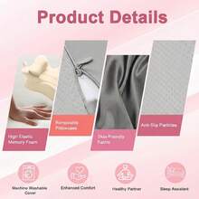 Almohada de espuma viscoelástica en forma de cuña para adultos, ergonómica para dormir boca abajo y leer, con soporte multiposición para sentarse, soporte para la espalda y elevación de piernas, con funda extraíble. - Rosa - Ver 6