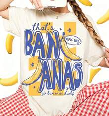 1 pieza de camiseta de manga corta con cuello redondo y estampado de plátano, diseño de fruta veraniego a la moda, estilo femenino. 180g Algodón 100%. - Blanco - Ver 5