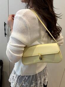 Retro Patchwork Leopard Print Elegant Underarm Shoulder Bag, Leopard Print Ladies' Handbag, Leopard Print - Yellow - View 2