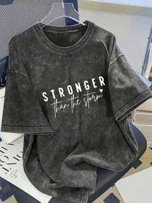 Camiseta Retro de Moda para Hombre, Camiseta Lavada de 180g de Peso Pesado, 100% Algodón Puro, Estampado Creativo, Estilo Urbano Americano, Camiseta Holgada de Manga Corta con Cuello Redondo para Hombre, Regalo para Pascua y San Valentín - Negro - Ver 11