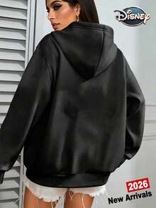 The Disney Minnie Mouse Glitter Bow Hoodie Is A Fun And Relaxed-Fit Top With A Casual And Stylish Print. It's A Versatile And Easy-To-Wear Holiday Gift Choice. (Women's Autumn/Winter Clothing/Elegant Women's Wear/Patterned Hoodies/Printed Tops/Women's Casual Wear/Women's /Holiday Suits/Plus Size Friendly) - màu đen - Xem 2