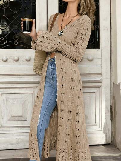 Vestido de fiesta ajustado y sexy para mujer con cuello en V, abotonado, dobladillo irregular con volantes y abertura, manga larga abierta y calada, espalda hueca, elegante y exquisito, para primavera, verano, otoño e invierno