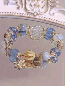 1pc Strawberry Quartz Bracelet, Pendant Charm Bracelet, Gift For Girlfriend/Best Friend - Blue - View 6