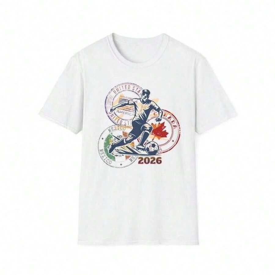Camiseta Unisex de Algodón, Cuello Redondo, Holgada, Estilo Casual, para la Copa Mundial 2026, USA, Canadá,éxico - Negro - Ver 1