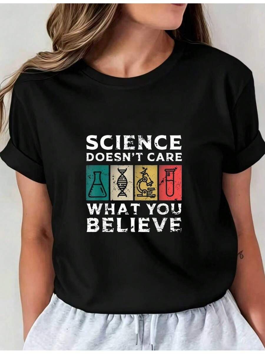 Camiseta estampada de verano, cuello redondo, informal y versátil, ideal para uso diario, viajes o vacaciones, adecuada para niños, niñas y adolescentes, diseño unisex. - Negro - Ver 1
