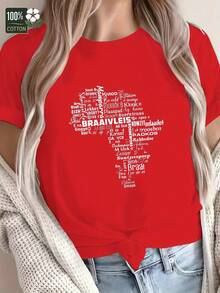 Fun African-Style T-Shirt For South African Women, Casual Round Neck, Comfortable Fit, Geometric Pattern, Suitable For All Seasons, Casual Wear. | Vibrant Design | Stretchy Fabric. Elegant Party Outfit, T-Shirt For Elegant Ladies, Blouses Suitable For Curvy Women, Prom Skirts, Casual Wear. Adorable Animal Print, Fun Letter Print. - 紅色 - 查看 7