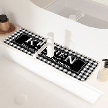 1pc Black & White Plaid Absorbent Mat For Sink Faucet, Made Of Diatomite, Suitable For Kitchen Or Bathroom Countertop, Quick Drying And Customizable - Multicolor - View 3