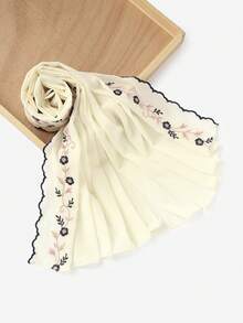 1pc Women's Fashion Embroidered Chiffon Headscarf, Soft Breathable Versatile Scarf, Muslim Sun Protection Hijab Headwrap, Suitable For Daily Wear, Gatherings, Travel, Photography And More - Multicolor - View 3