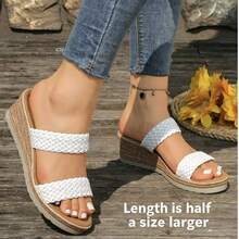 Women's New Bright Color Braided Decor Wedge Sandals, Vacation Style Summer Strappy Open Toe Thick Sole Sandals, Suitable For Dating, Shopping, Commuting, Beach (Runs Large By One Size) - White - View 6