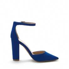 Women's Coco High Heel Pumps: Chunky Block, Pointed Closed Toe & Ankle Strap – Dress Shoes - Royal Blue - View 6