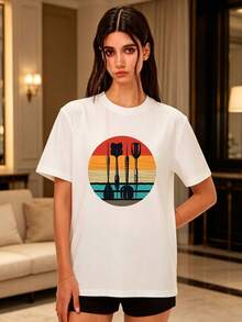 Women's 180g Short Sleeve T-Shirt, Classic Round Neck Top For Summer, Casual Daily Wear, Vintage Kitchen Utensil Print, Suitable For Family Gatherings, Office Team Building Gifts - Unisex Loose Cotton Short Sleeve Round Neck T-Shirt, Urban Vintage Style. - 白色 - 查看 7