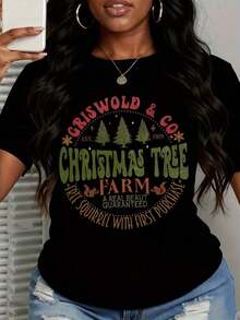 Griswold And Co Christmas Tree Farm T-Shirt, Funny Holiday T-Shirt, Christmas Tree Farm Squirrel Gift, Christmas Costume Top, Vintage Urban Style, Unisex, Loose Cotton Short Sleeve Crew Neck T-Shirt, 100% Cotton - 黑色 - 查看 3