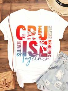 Camiseta de Viaje de Vacaciones de Verano "Cruise Together 2023 Squad Making Memories" para Mujeres y Hombres, Unisex, Regalo para Fiesta de Crucero, Camiseta de Algodón de Manga Corta con Cuello Redondo, Estilo Vintage Urbano, 220g, 100% Algodón - Blanco - Ver 4