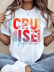 Camiseta de Viaje de Vacaciones de Verano "Cruise Together 2023 Squad Making Memories" para Mujeres y Hombres, Unisex, Regalo para Fiesta de Crucero, Camiseta de Algodón de Manga Corta con Cuello Redondo, Estilo Vintage Urbano, 220g, 100% Algodón - Blanco - Ver 7