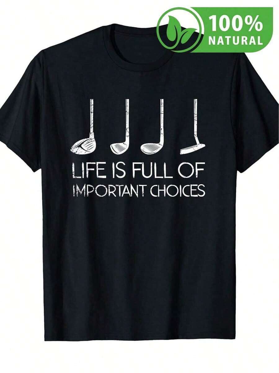 Camiseta de golf para hombres con diseño gráfico moderno y lema inspirador sobre elecciones de vida para amantes del golf estilo casual y cómodo para uso diario en México perfecta para el verano y urbanas tejido suave y duradero ideal para regalar a apasionados del golf - Negro - Ver 1