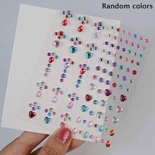 1 Sheet Colorful Star Flower Heart Glitter Rhinestone Face Stickers, Shiny Bow Shaped Stickers, Self-Adhesive Gemstone Diamonds For Face,Eyes, Makeup Tattoos For Women, Girls ,Concert Look - Multicolor - View 13