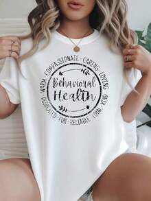 Camiseta de Mujer Casual con Cuello Redondo y Manga Corta, Opciones en Blanco y Negro, Estampado Gráfico con Mensajes de Cariño, Compasión y Amor, Camisetas Cómodas para Uso Diario, Tops de Verano, Camisetas Gráficas, Conjuntos de Verano, Camisetas Cortas para Mujer, Tops Vintage de Algodón, Ropa Linda para Mujer, Playera Holgada para Mujer - Blanco - Ver 7