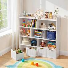 Bealife Multi-Functional Kids Toy Organizer Bookshelf, Wooden Cubby Storage Unit With 4 Removable Drawers, Large Capacity Open Cubby Shelves For Playroom, Nursery, Classroom,Bedroom Organization, Daycare, Daily Essentials - White - View 1