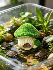 4件套创意绿色毛绒蘑菇屋迷你装饰品，水族箱绿色植物装饰，水族箱蘑菇屋景观，仙女苔藓屋迷你装饰，树脂桌面摆件，植物景观屋，水族箱DIY装饰工艺品，迷你仙女屋，室内装饰，水族箱配件，适用于爬行动物、乌龟、斗鱼、金鱼和两栖动物 - A - 查看 8