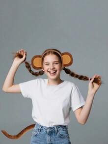 2pcs Carnival Party Performance Monkey Ears And Tail, Costume Accessories Headband, Cosplay Costume Accessory Set - Khaki - View 3