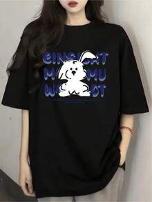 Camiseta única estilo y2k con diseño divertido de conejito en color blanco sobre fondo negro perfecta para expresar tu personalidad y seguir las últimas  de moda en México ideal para cualquier ocasión casual adquiere la tuya ahora y destaca en cada evento 29TC - Negro - Ver 7