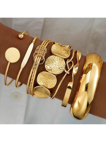 7pcs Vintage Bohemian Geometric Circle Knot Bangle Bracelets, Fashion Luxury Classic Bracelets For Women, Suitable For Daily Wear, Parties, Vacations, Ideal Gift