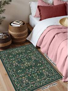 1pc Bohemian Style Paris Garden Printed Carpet, Suitable For Living Room, Bedroom, Dining Room, Dorm, Office And Other Home Decor, Non-Slip Vintage Farmhouse Style Rug - Green - View 4