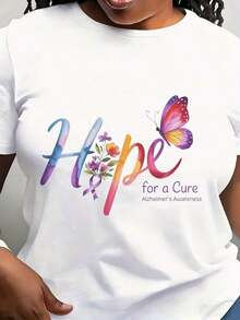 Camiseta Moderna Minimalista con Mensaje de Esperanza para la Curación del Alzheimer, Camiseta con Lazo, Camiseta de Concientización sobre el Alzheimer con Mariposas, Regalo Floral para el Alzheimer, Camiseta de Esperanza, Regalo para Cuidadores de Mamá, Casual para el Día a Día - Blanco - Ver 1
