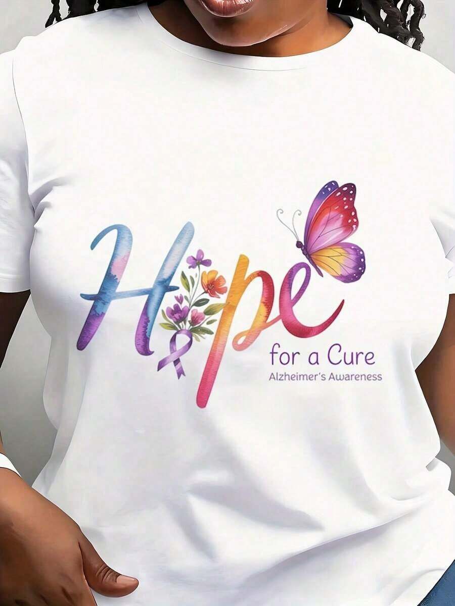 Camiseta Moderna Minimalista con Mensaje de Esperanza para la Curación del Alzheimer, Camiseta con Lazo, Camiseta de Concientización sobre el Alzheimer con Mariposas, Regalo Floral para el Alzheimer, Camiseta de Esperanza, Regalo para Cuidadores de Mamá, Casual para el Día a Día - Blanco - Ver 1