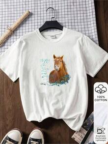 1 pieza Camiseta con diseño gráfico provocador de la señal de la mano para hacer el amor, 180g, 100% algodón - Blanco 3 - Ver 2