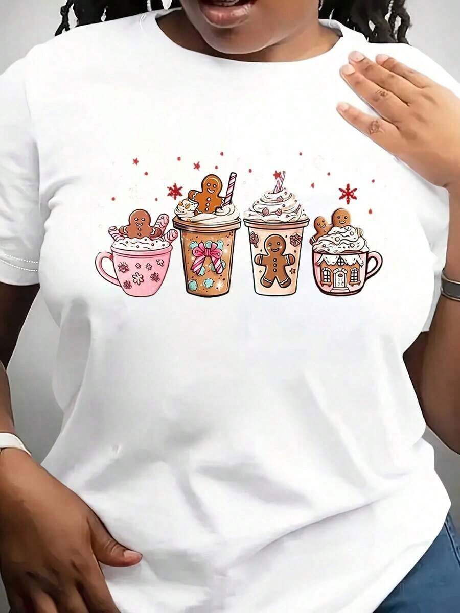 Camiseta de Café Navideña Minimalista Moderna, Camiseta Navideña "Es la Temporada", Camiseta de Vacaciones para Mujer, Regalo para Amantes del Café, Camiseta Casual de Uso Diario con Cuello Redondo para Bebidas Latte - Blanco - Ver 1