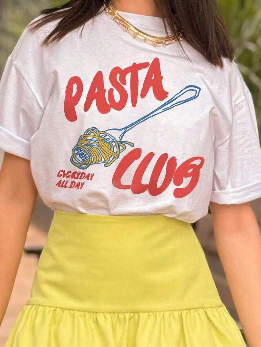 ropa de mujer Camiseta de manga corta holgada informal de verano para mujer, Camiseta Pasta, Camiseta Pasta Club, Camiseta Gourmet, Camiseta para amantes de la pasta, Camiseta con estampado vintage, Estética vintage, Camiseta Pasta Lover's Club Grandma Chic, Estética vintage italiana adecuada para el uso diario casual, Para viajes de vacaciones camisas de mujer - Blanco - Ver 1