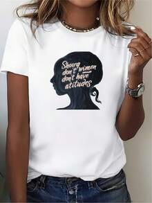 "Fortaleciendo la Confianza de las Mujeres" Camiseta de 180G, un gran regalo para las vacaciones, esencial para reuniones informales de mujeres. - Blanco - Ver 7