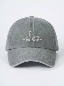 1pc Matte Washed Children's Baseball Cap, Embroidered Dinosaur Design, Bone Shaped Brim, Suitable For All Seasons - Baseball Cap - View 4