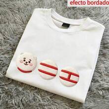 Playera Ligera BT21 Tata con Bordado Simulado, Ropa Casual Versátil para Salidas y Actividades Cotidianas - Negro - Ver 6