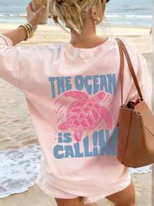 Camiseta Rosa Premium 2026 para Mujer, Cuello Redondo, con Estampado de Criaturas Marinas y Letras, para Vacaciones de Verano, Estilo Casual, Camiseta Estampada Blanca, Negra, Rosa para Mujer - Rosa - Ver 7