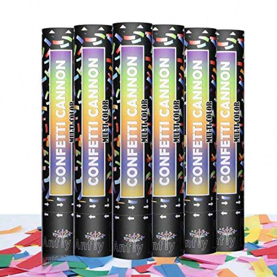 Confeti para fiesta de cañón de confeti paquete de 6 - Anfly disparadores de confeti multicolor, lanzador de confeti biodegradable para cumpleaños, graduación, boda, Navidad, Año Nuevo, 30, 48cm - Multicolor - Ver 1