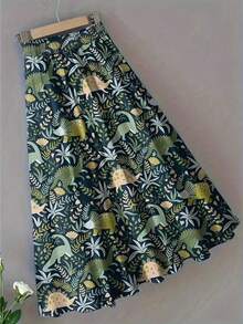 Vestido casual de mujer de longitud media con estampado, primavera/verano - Verde - Ver 1