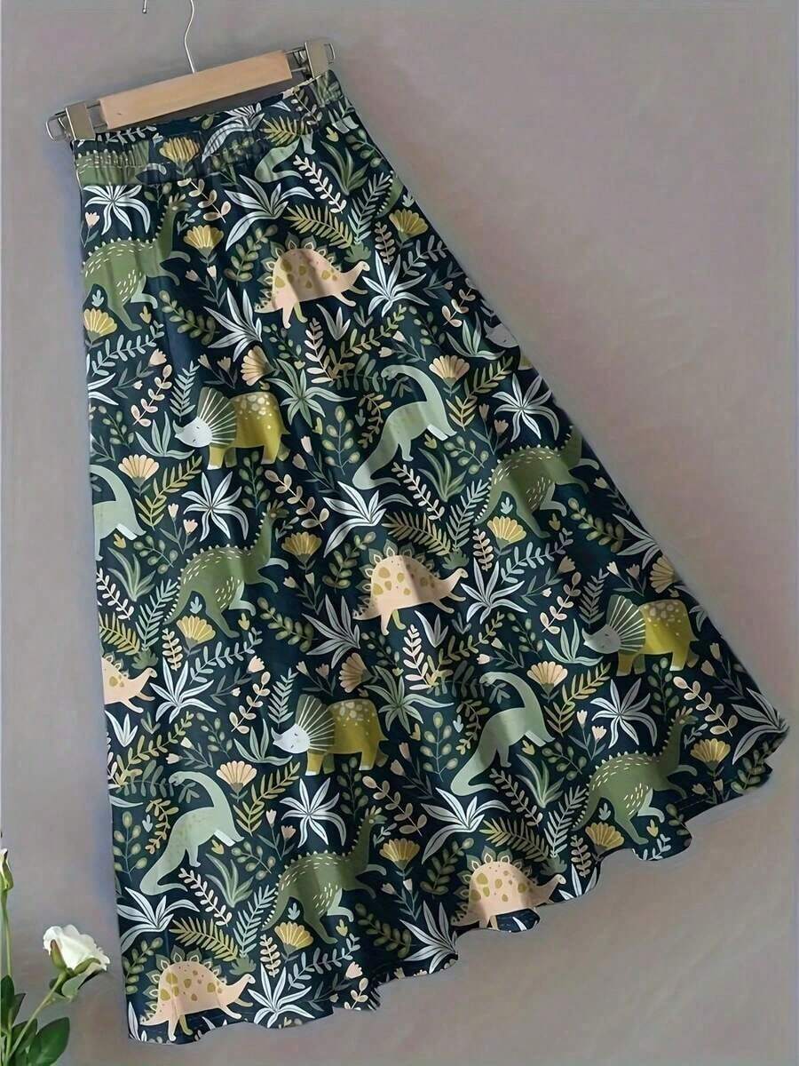 Vestido casual de mujer de longitud media con estampado, primavera/verano - Verde - Ver 1