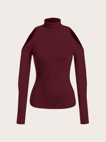 Bodys de mujer de ajuste ceñido de unicolor y manga larga con diseño calado, para primavera y otoño - Burdeos - Ver 5
