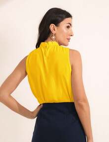 Women's Formal Blouse, Tank Top, High Neck, Button Down Back, Super Fashionable - Amarelos - View 2