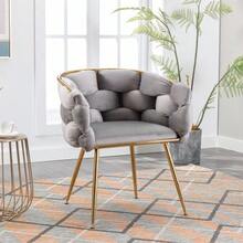 Luxuriöser, moderner Akzentstuhl, Schminktischstuhl mit Metallgestell für Schlafzimmer, Wohnzimmer, Esszimmer - Grigio - Visualizzare 2