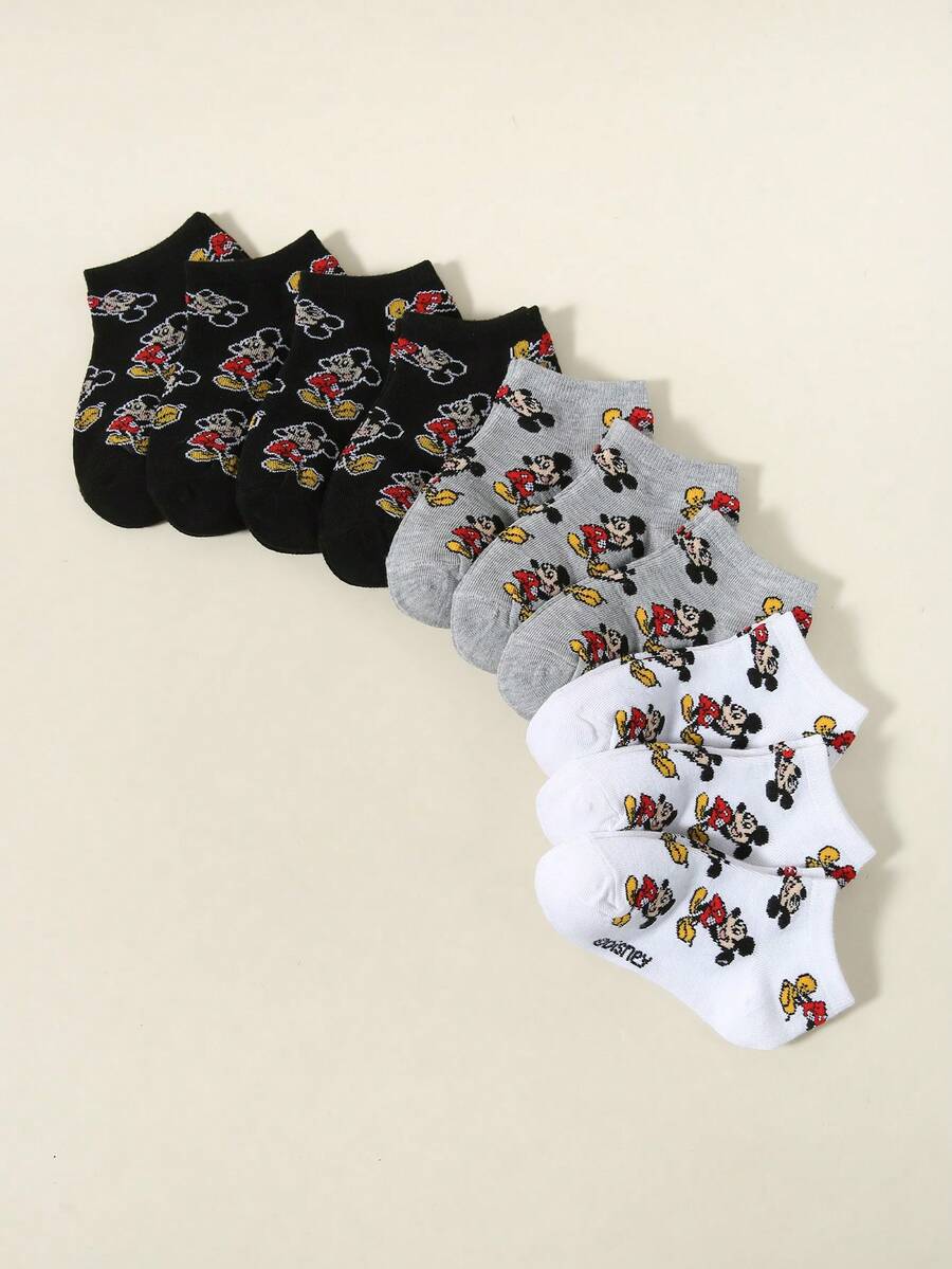 Disney Socks, 1/5/10 Pairs, Children/Girls/Sports Socks, Cute Cartoon Goofy Mickey All-Over Print Pattern Decorated Short Socks, Fashionable Personalized Soft Breathable Moisture-Wicking Sports Socks, Casual Versatile Lace Socks, Suitable For Students Daily Wear/Holiday Gifts/Outdoor Travel/Back To School, Random Color And Style Assortment, Multiple Packs Available - Multicolor - View 1